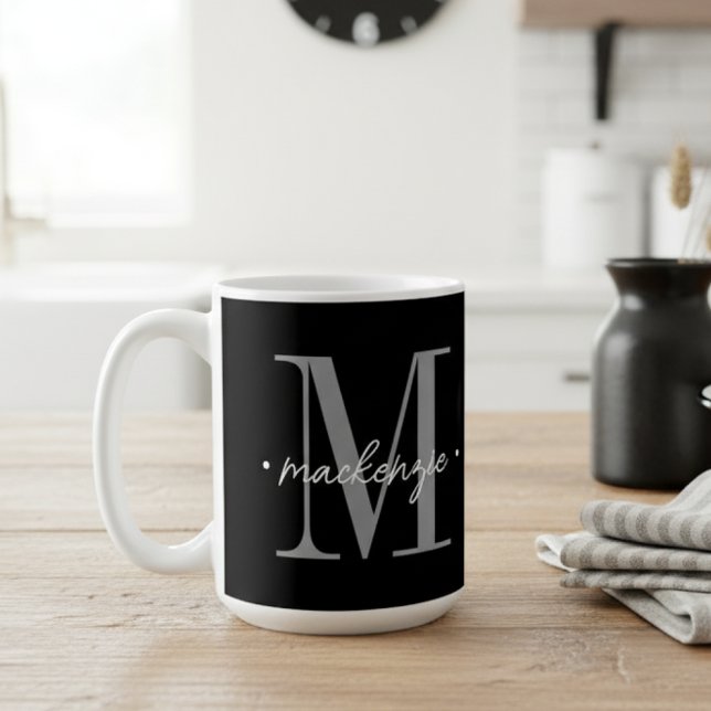 Modern Monogram Minimal Black White Kaffemugg (Skapare uppladdad)