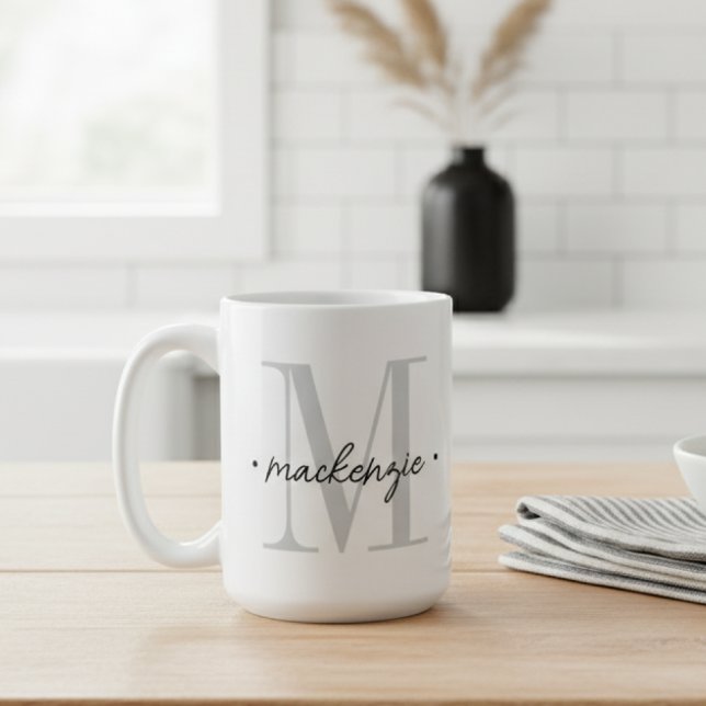 Modern Monogram Minimal Black White Kaffemugg (Skapare uppladdad)