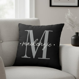 Modern Monogram Minimal Black White Kudde