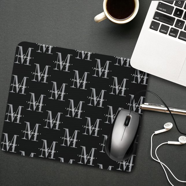Modern Monogram Minimal Black White Musmatta (Skapare uppladdad)