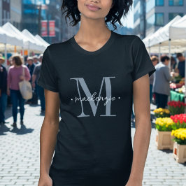 Modern Monogram Minimal Black White T Shirt