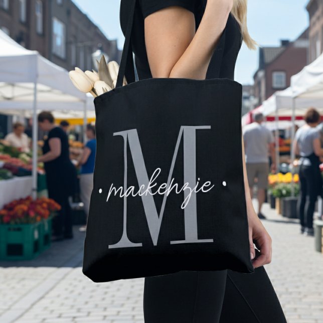 Modern Monogram Minimal Black White Tygkasse (Skapare uppladdad)