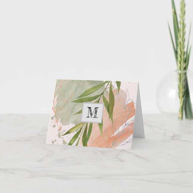 Modern monogram Minimal Line Art-Blommigt Anteckningskort (Framsida)