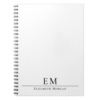 Modern Monogram Minimalistisk Elegant Svart Vit Anteckningsbok
