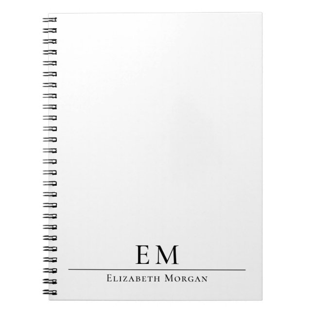 Modern Monogram Minimalistisk Elegant Svart Vit Anteckningsbok (Framsidan)