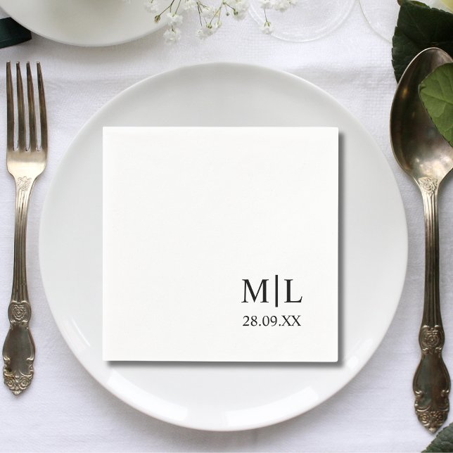 Modern Monogram Minimalistisk Skräddarsydd Bröllop Pappersservett (Modern monogram minimalist custom napkins add sleek elegance to your wedding table)