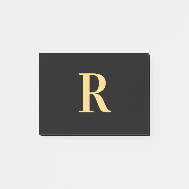 Modern Monogram - minimalt svart Guld Post-it Block (Framsida)