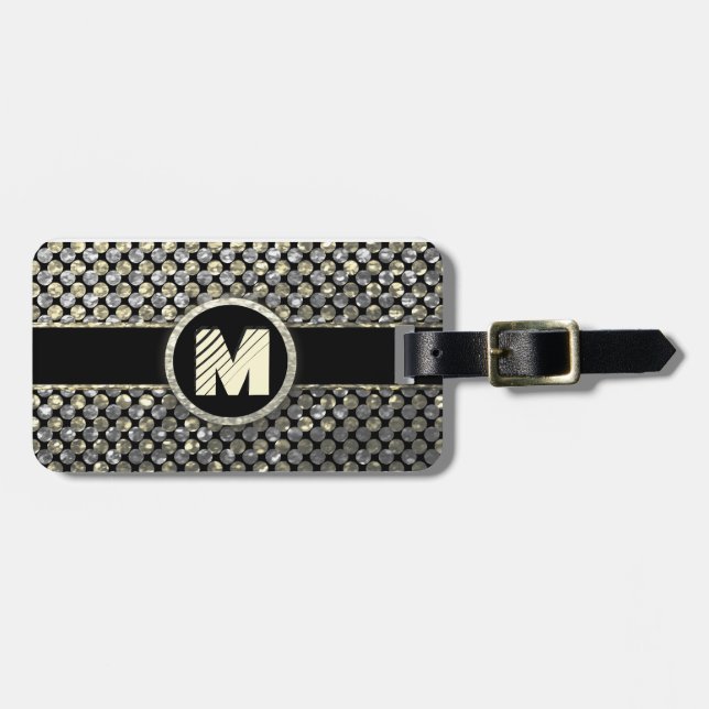 Modern Monogram Mönster i Guld och Black Bagagebricka (Horisontell Framsida)