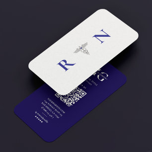 Modern Monogram Mörk blått RN Caduceus Travel Nurs Visitkort