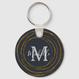 Modern monogram Mörk Grått Guld Ringar Nyckelring