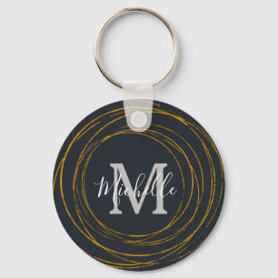 Modern monogram Mörk Grått Guld Ringar Nyckelring