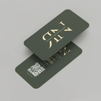 Modern monogram Mörk grönt Guld Initialer Visitkort