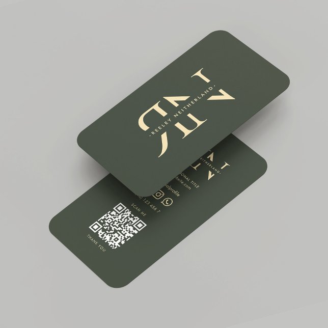 Modern monogram Mörk grönt Guld Initialer Visitkort (Modern Monogram Dark Green Gold Initials Business Card
)