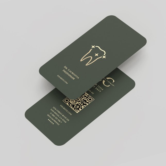 Modern monogram Mörk grönt Guld-tandläkare Visitkort (Modern Monogram Dark Green Gold Dentist Dental Business Card
)