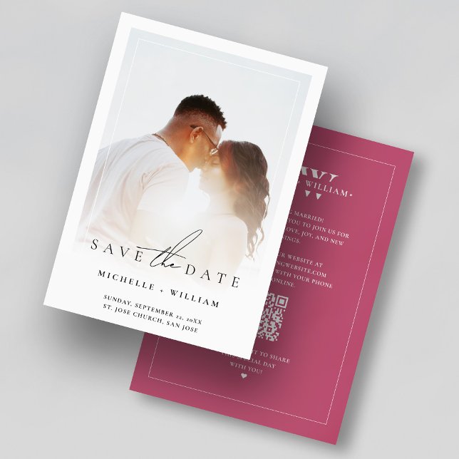 Modern Monogram Mörk Rosa Bröllops Fotaram  Spara Datumet (Modern Monogram Dark Pink Wedding Photo Frame Save The Date
)