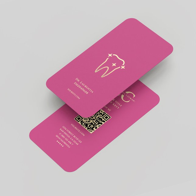 Modern Monogram Mörk Rosa Guld Dentist Dental Visitkort (Modern Monogram Dark Pink Gold Dentist Dental Business Card
)