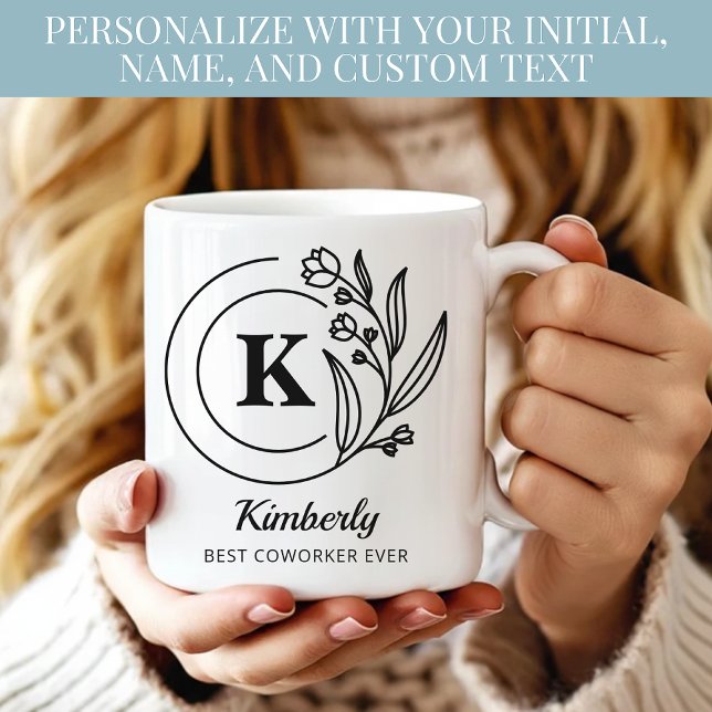 Modern Monogram Mors Dag Kollega Chef Anpassad Kaffemugg (Personalized floral monogram mug with name for mom grandma coworker employee friends bridesmaid gift)