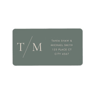 Modern Monogram Moss Mörk Sage Bröllop Adressetikett