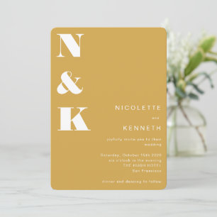Modern Monogram Mustard Gult Fet Chic Bröllop Inbjudningar