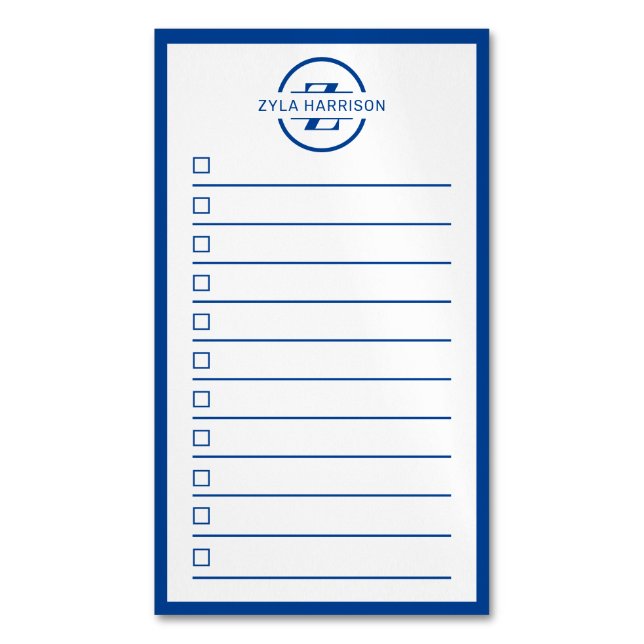 Modern Monogram Name Navy Blue To Do List Magnetiska Visitkort (Framsida vertikal)
