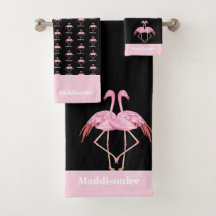 Modern Monogram Namn Black Rosa Flamingo Bath Towe