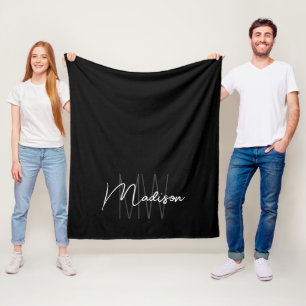 Modern Monogram Namn Black White Fleecefilt