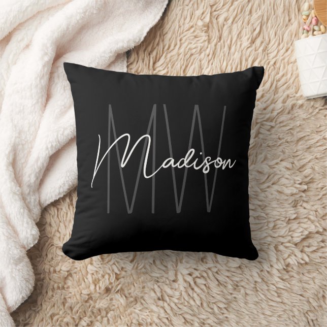 Modern Monogram Namn Black White Kudde (Filt)