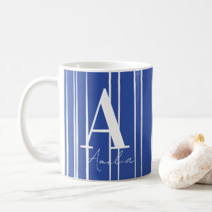 Modern Monogram Namn Blue Kaffemugg