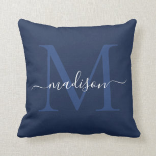 Modern Monogram Namn Elegant Chic , svart marin  Kudde