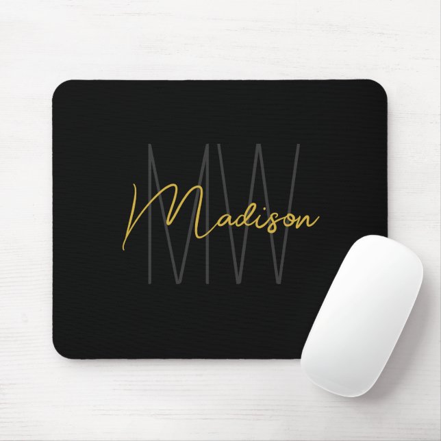 Modern Monogram Namn Guld Musmatta (Med mus)
