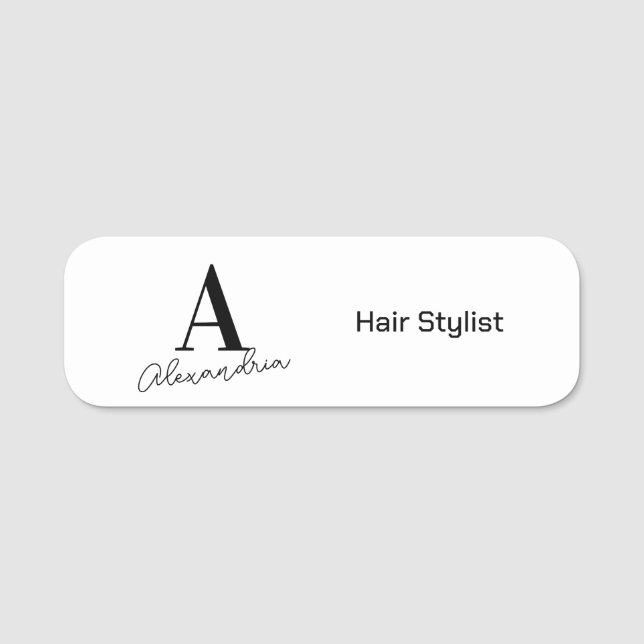 Modern monogram Namn Hair Stylist Namnbricka (Framsida)