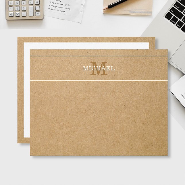 Modern Monogram Namn Kraft Stil Personlig Anteckningskort (Skapare uppladdad)