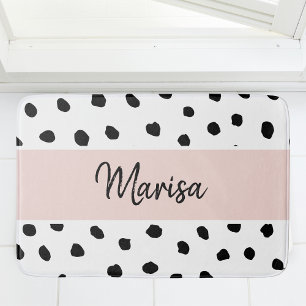 Modern Monogram Namn   Pastellns Rosa och svarta p Badrumsmatta