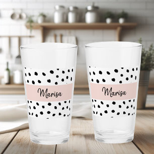 Modern Monogram Namn   Pastellns Rosa och svarta p Glaskopp