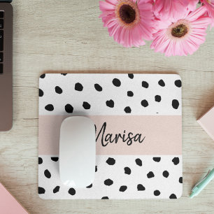 Modern Monogram Namn   Pastellns Rosa och svarta p Musmatta