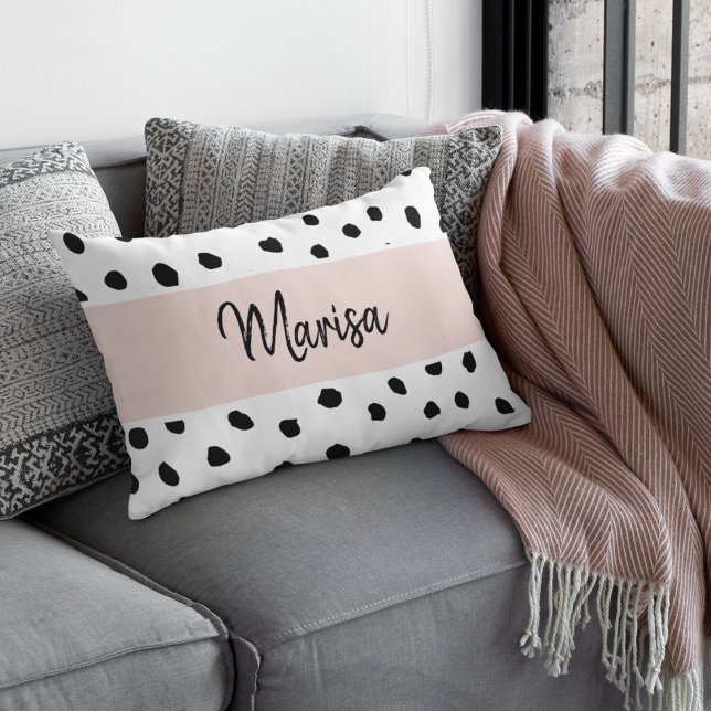 Modern Monogram Namn | Pastellns Rosa och svarta p Prydnadskudde (Skapare uppladdad)