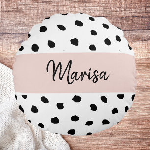 Modern Monogram Namn   Pastellns Rosa och svarta p Rund Kudde