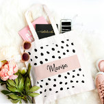 Modern Monogram Namn | Pastellns Rosa och svarta p Tygkasse<br><div class="desc">Modern Monogram Namn | Pastellns Rosa och svarta punkter</div>