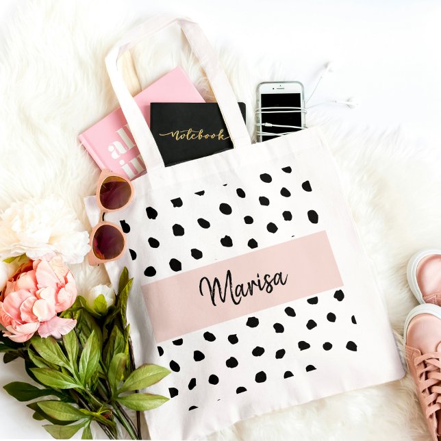 Modern Monogram Namn | Pastellns Rosa och svarta p Tygkasse (Skapare uppladdad)