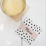 Modern Monogram Namn | Pastellns Rosa och svarta p Underlägg Papper Kvadrat<br><div class="desc">Modern Monogram Namn | Pastellns Rosa och svarta punkter</div>