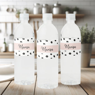 Modern Monogram Namn   Pastellns Rosa och svarta p Vattenflaskor Etikett