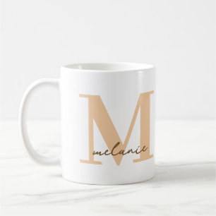Modern monogram Namn-persikokaffe Mugg