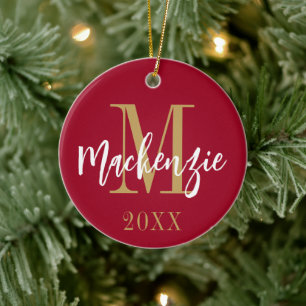 Modern Monogram Namn Photo Anpassningsbar Färg Kee Julgransprydnad Keramik