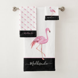 Modern Monogram Namn Rosa Flamingo Black