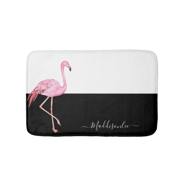 Modern Monogram Namn Rosa Flamingo Black Badrumsmatta (Framsidan)