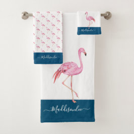 Modern Monogram Namn Rosa Flamingo Blue