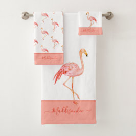 Modern Monogram Namn Rosa Flamingo Blue Bath Tow