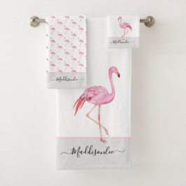 Modern Monogram Namn Rosa Flamingo Grått