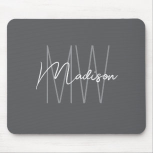 Modern Monogram Namn Script Grått Musmatta