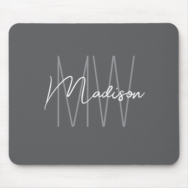 Modern Monogram Namn Script Grått Musmatta (Framsidan)